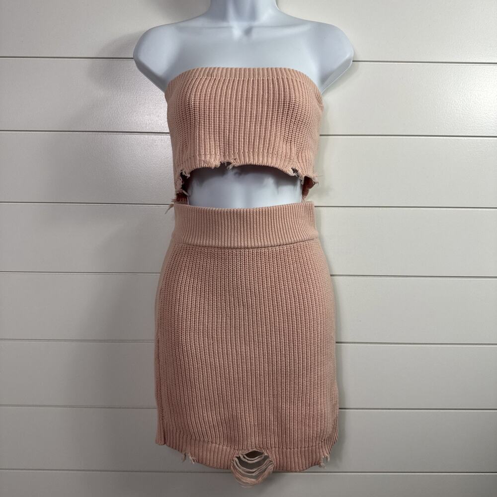Ser.o.ya Lola Mini Dress Ribbed Distressed Knit Bubblegum Pink sz S